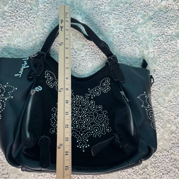Desigual ROTTERDAM BLONDIE Black Silver Faux Leather Hobo Bag Studded - Picture 10 of 16